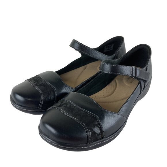Clarks Shoes - Clarks Collection Womens 8W Wide Black Leather Mary Jane Flats Comfort Shoes